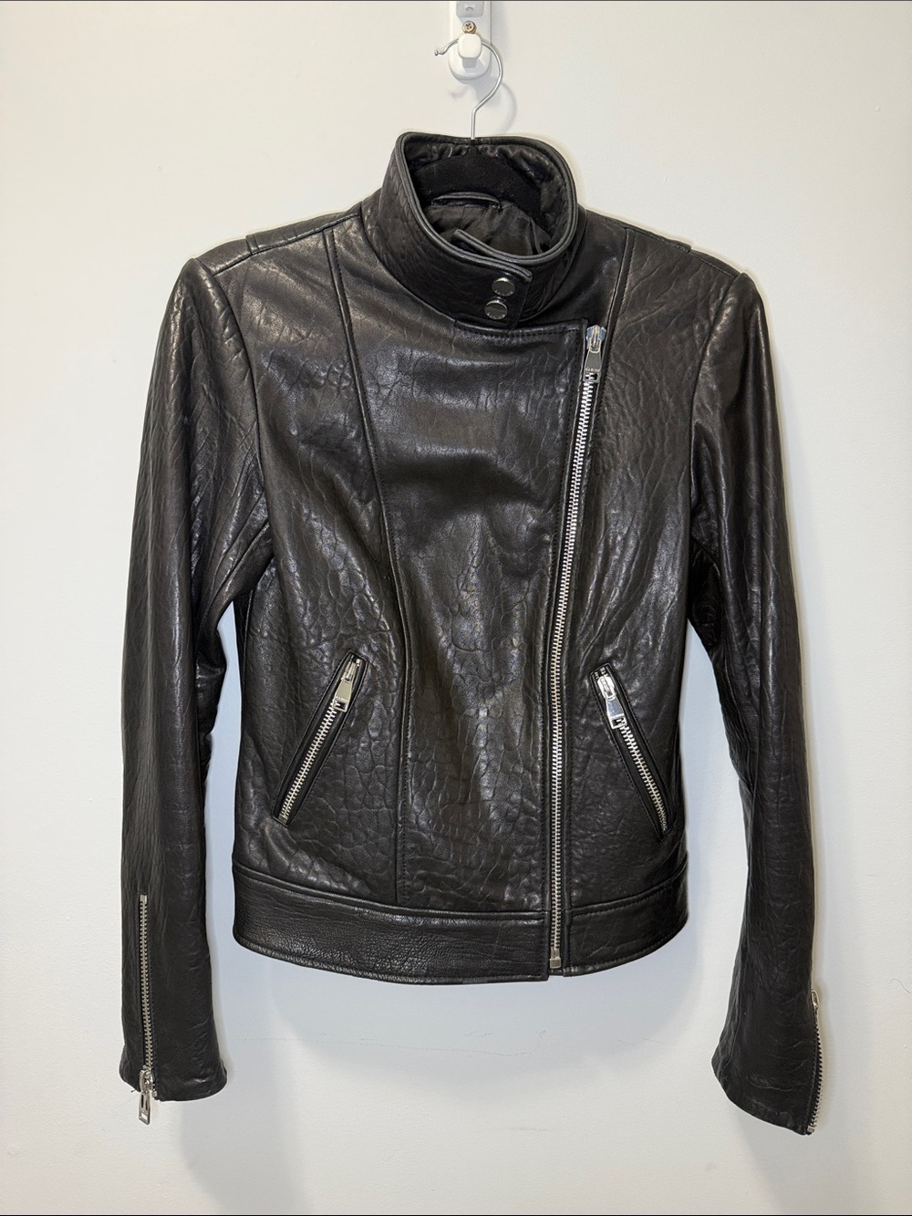 Danier Black Asymmetrical Zip Leather Moto Jacket